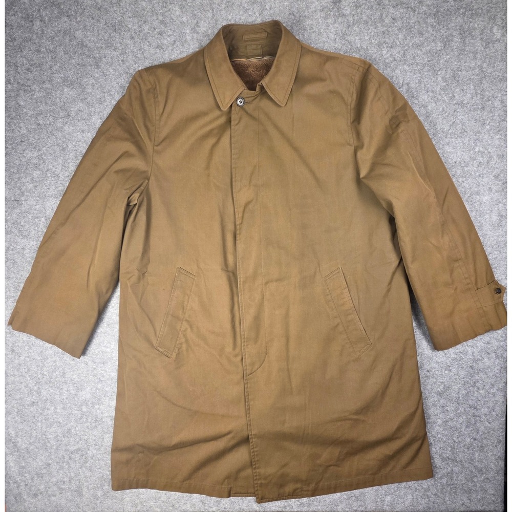 Vintage London Fog Maincoat Tan Trench Coat Zip Out Fur Liner Mens 44 Long